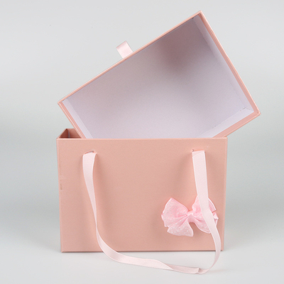 Custom Logo Kotak Hadiah Kotak Hadiah Kardus Warna Pink Dengan Ribbon Pink