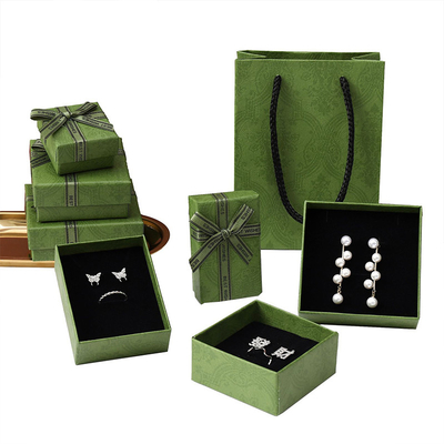 Klip Mewah Dan Tipe Dasar Daun Hijau Kothak Hadiah Perhiasan Untuk Kalung Gelang Earrings Cincin