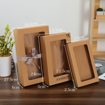 Jendela Hias Syal Gift Box Kraft Paper Bag Dengan Busur Laminasi Mengkilap