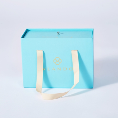 Paket mewah Kotak laci geser biru Tas khusus Kotak hadiah Paket dengan pegangan pita
