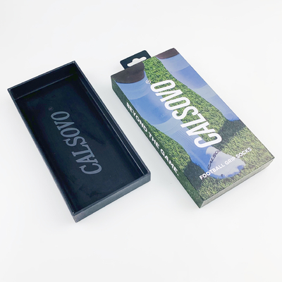 Custom Double Printed Rigid Cardboard Packaging Sports Knee Pads Grip Sock Packaging Box dengan hook