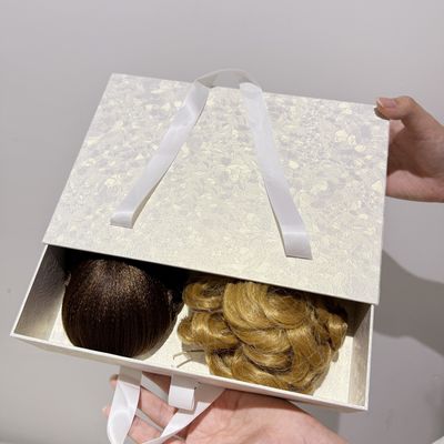 Custom Luxury 3D Textured Rigid Drawer Sliding Gift Box Human Hair Extension Wigs Kothak Kertas Kemasan